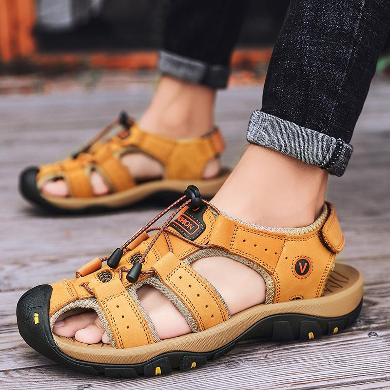 fashion Genuine Leather Men Shoes Summer New Large Size Men's Sandals Men Sandals Fashion Sandals Slippers Big Size 38-47