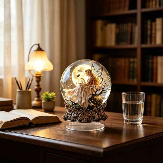 Decorative Acrylic Spheres Moon Star/Fairy Crystal Ball Ornament, Sphere for Bedroom Living Starry Sky Gifts Room Desk Decor, Exquisite Decoration