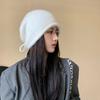 White Plush Hat for Women Rabbit Wool Knitted Pile Hat Autumn and Winter Wool Baotou Confinement Cold Hat
