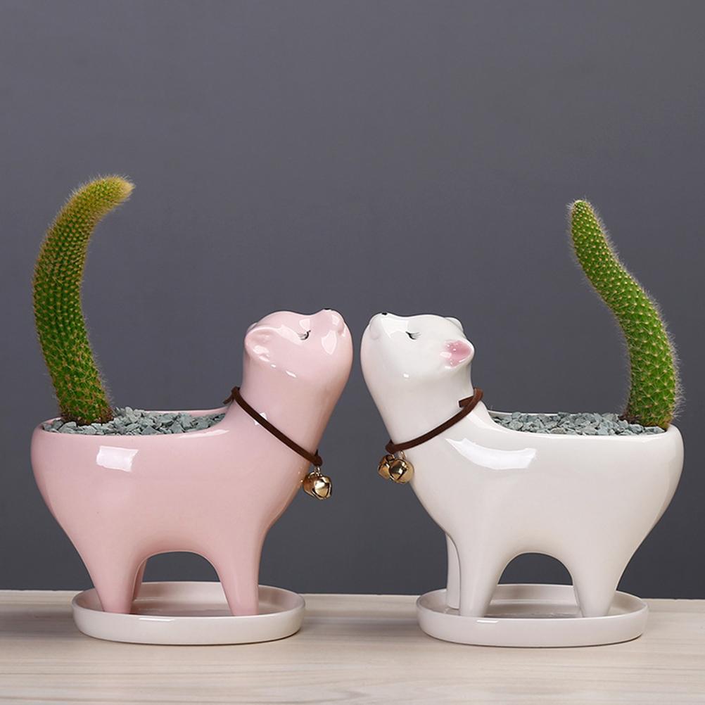 Kitten Ceramic Succulent Pots with Drain Hole Mini Pots for Plants Cactus Plants Containers for