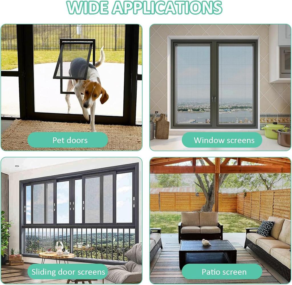 Rindion 48x102 Inch Window Screen Replacement, DIY Adjustable Pet-Proof Patio Screen, Anti-Mosquito Window Screen Mesh for Porch and Sliding Doors