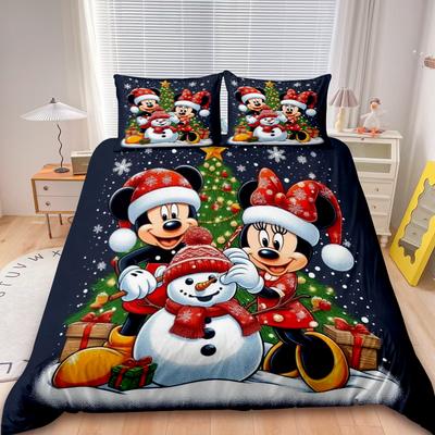 Mickey Duvet Cover Minnie Merry Christmas Cartoon Bedding Set Twin Full For Children Teens Holiday Gifts Bedroom Decor