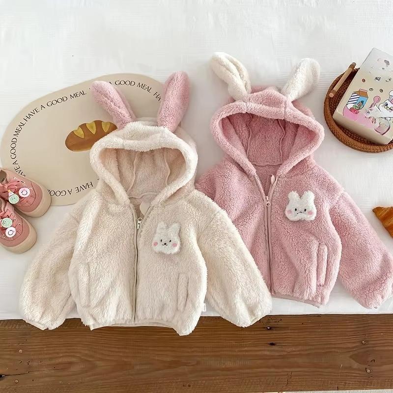 Plüsch Baby Mädchen Jungen Jacke Frühling Herbst Warm halten Reißverschluss Kapuze Oberbekleidung Niedlicher Hase Bär Säuglingsmantel Kinderkleidung