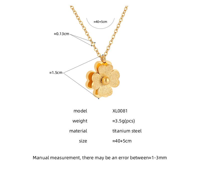 Minimalist Double-Layer Frosted Single-Bead Clover Flower Titanium Steel Necklace for Women