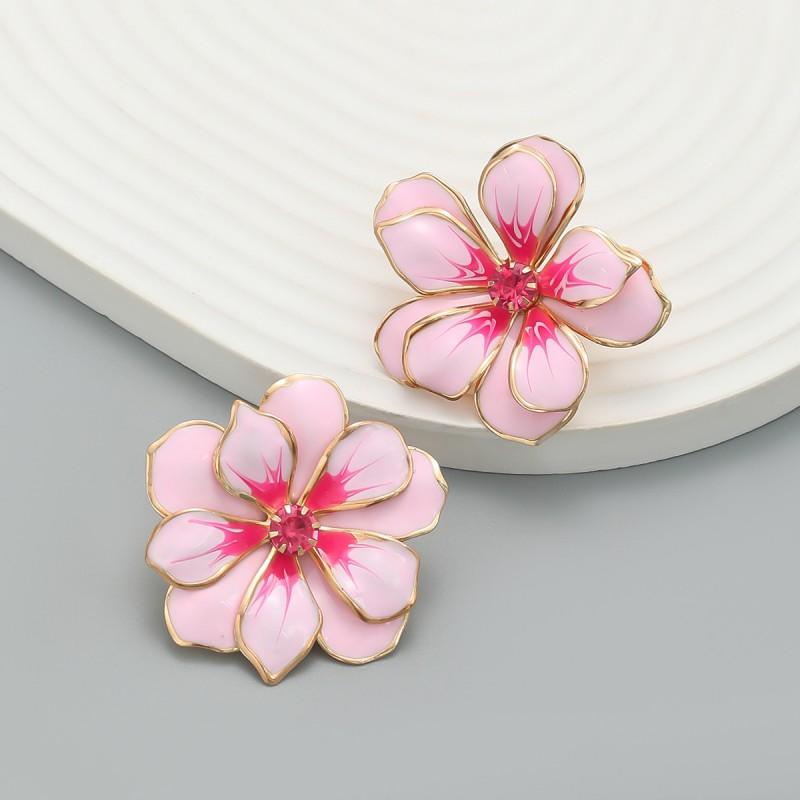 Elegant Floral Drop Oil Earrings Women Alloy Flower Studs In White Pink Orange Green