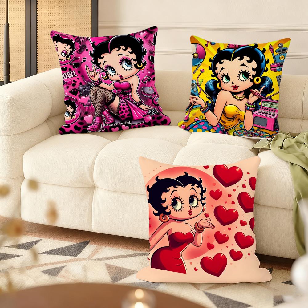 B-Betty B-Boop Cushion Cover Soft Short Plush Pillow Cover Smooth Cozy Texture Aesthetic Cushion Case Home Decor
