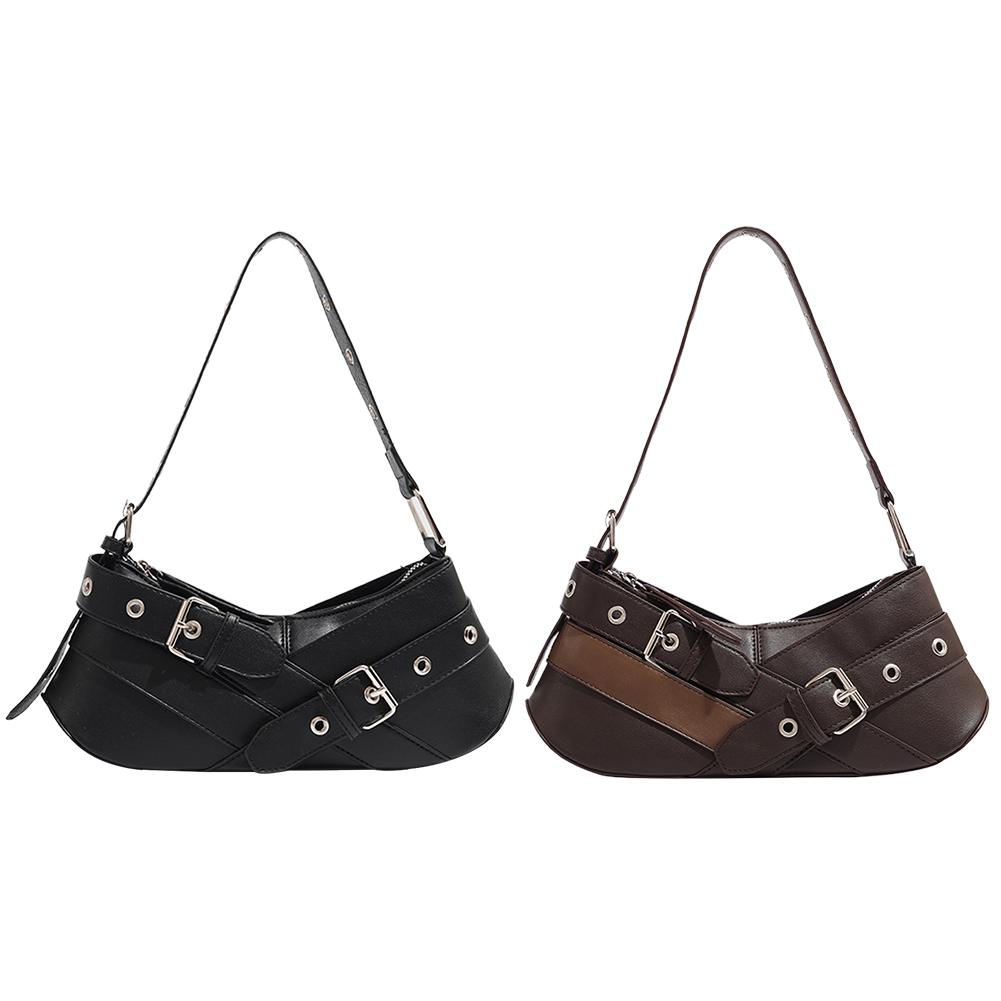 

Women PU Leather Punk Crossbody Bag Y2K Hobo Bag Zipped Vintage Belt Armpit Bag