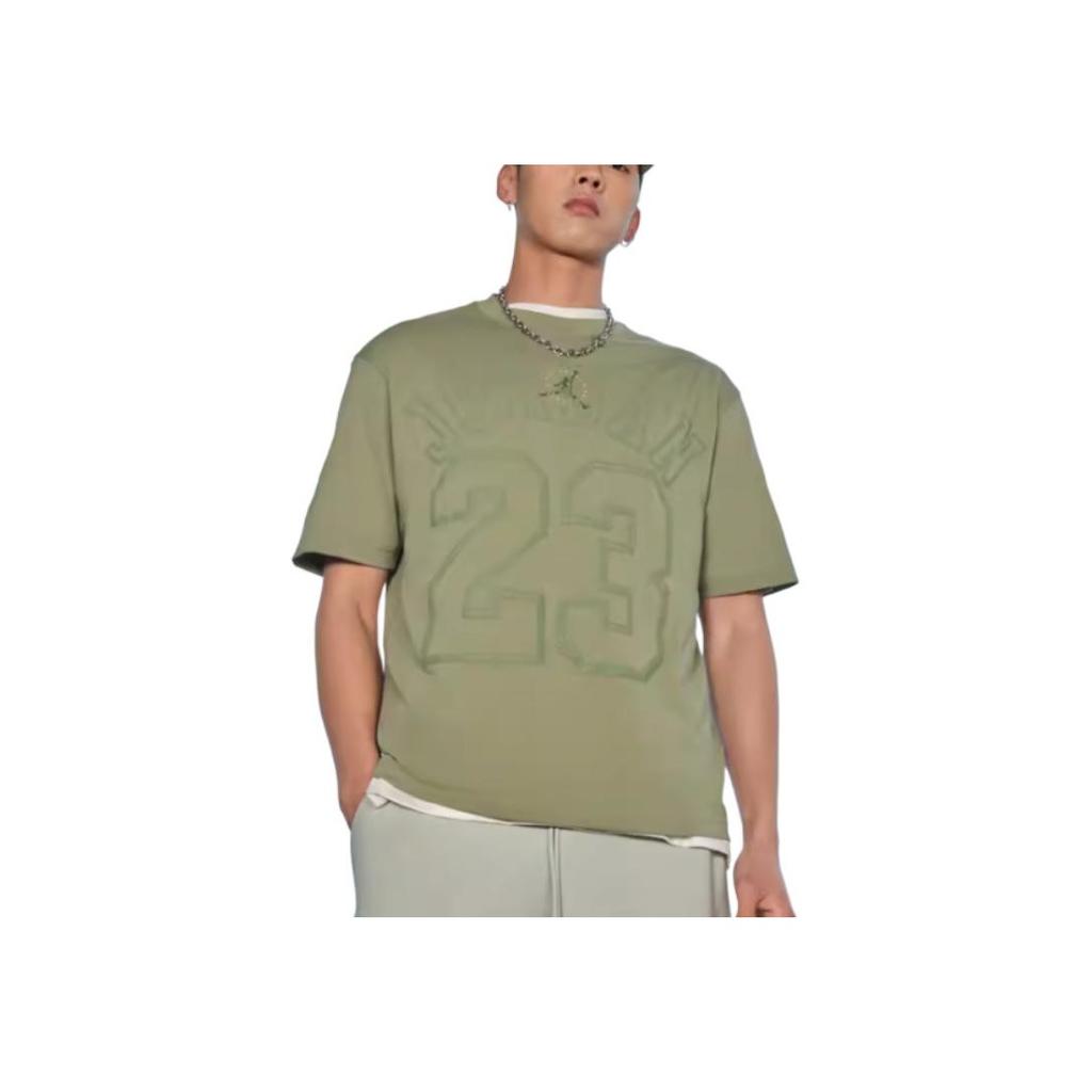 Jordan Solid Color Printed Number Casual Soft Straight Cut Round Neck Short Sleeve T-Shirt Men Tops Oil-Green HJ6542386