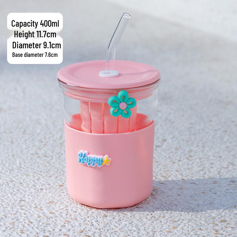 

Colorful Portable Glass Cup with Tea Infuser - High-Temperature Resistant, Silicone Straw Ideal for Office and Tea Brewing. Perfect Gift! 400ml
