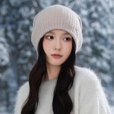 Wintermütze Damenmode vielseitige Strickmütze Gehörschutz warme Wollmütze großer Kopfumfang einfarbige Kopfbedeckung
