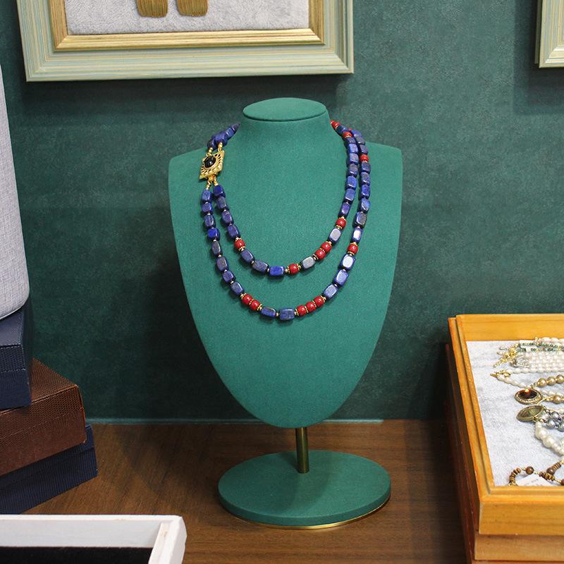 

Qingdao Vintage Lapis Lazuli Ruby Emerald Necklace & Brooch Set