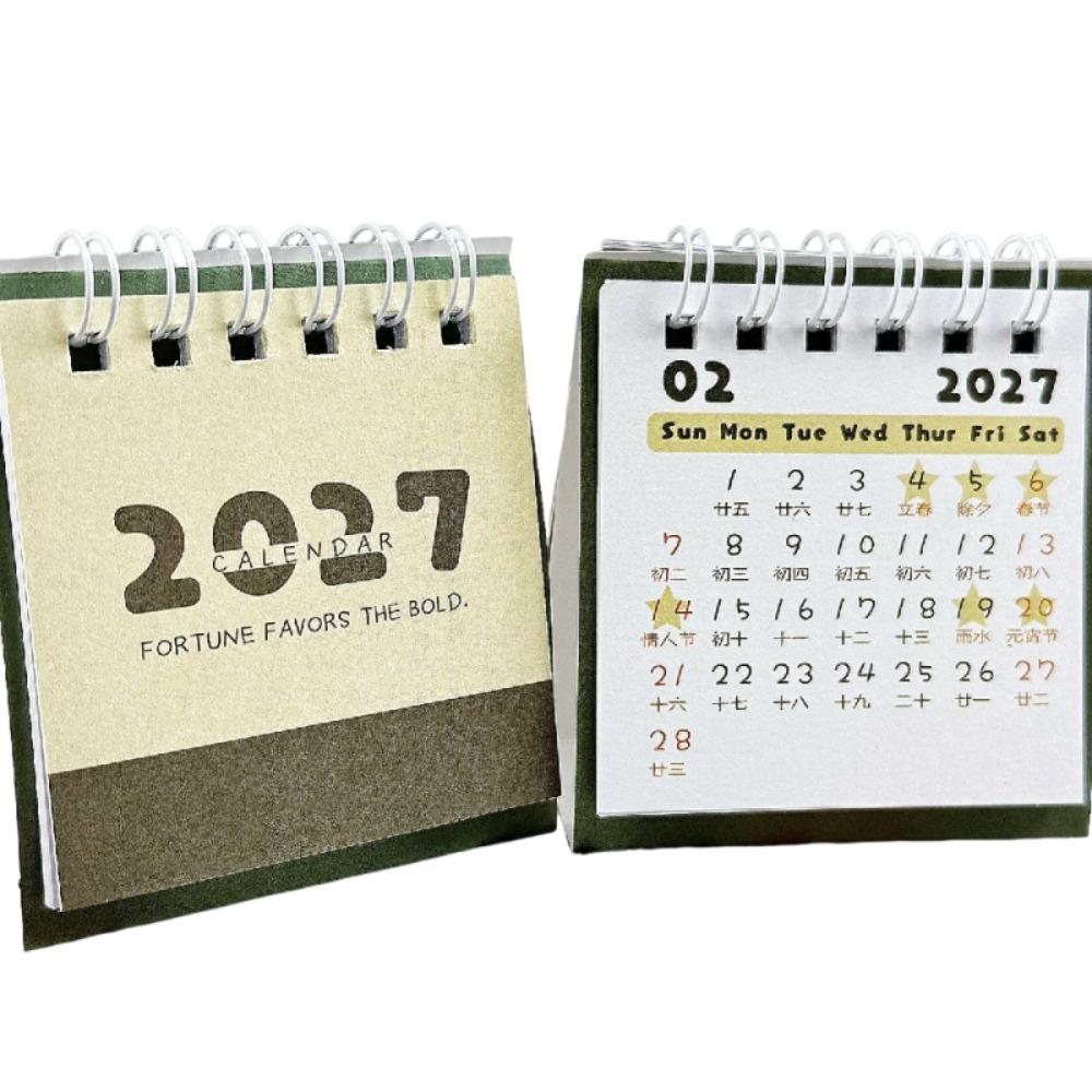 Creative 2027 Mini Calendar Thick Paper Portable Office Desktop Calendar Minimalist Spiral Binding Checklist Planner