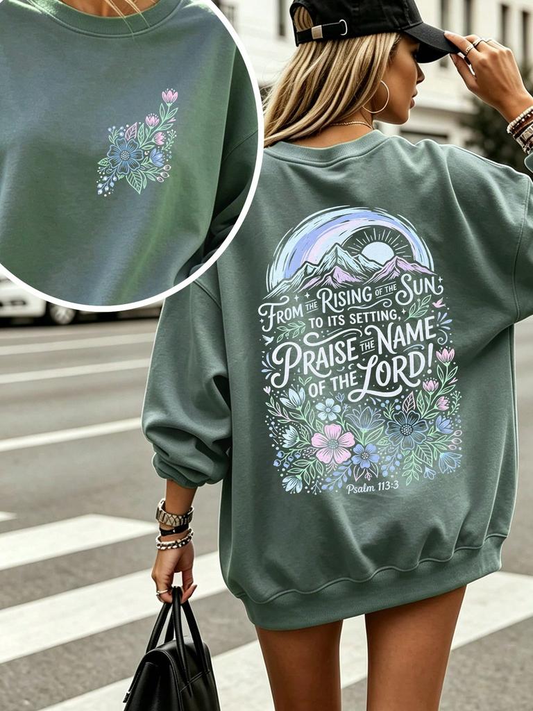 Women Lightweight Fall Long Sleeve T-Shirt, Mountain Floral It Is Well With My Soul Print, Gothic Halloween Back To School Vacation Tops