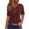 Women's V-Neck Button Henley T-Shirt Short Sleeve Casual Loose Fit Daily Blouse