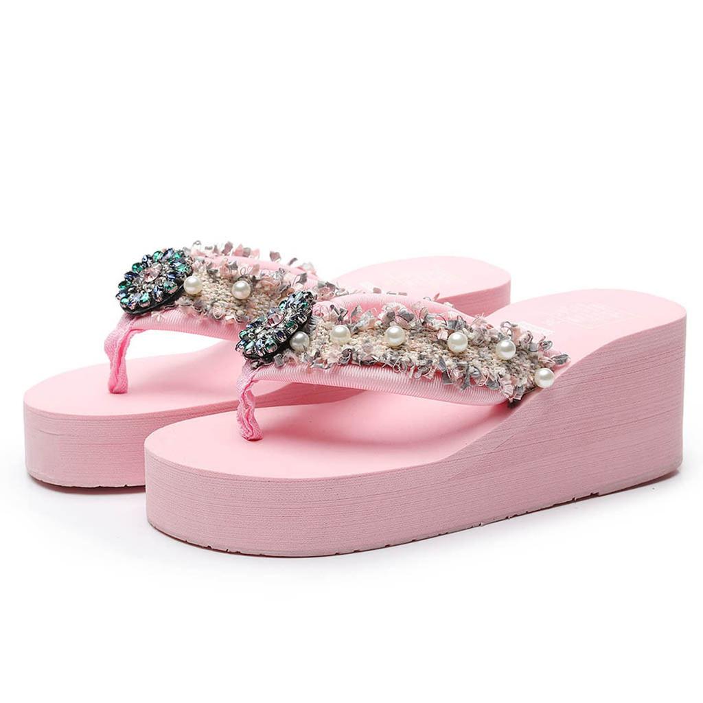 Boho Klapki Kwiatowe Klapki Damskie Dziewczęce Sandały Koturny Kapcie Plażowe Damskie Kapcie Skarpety Kapcie z Sztucznej Wełny Dla Kobiet