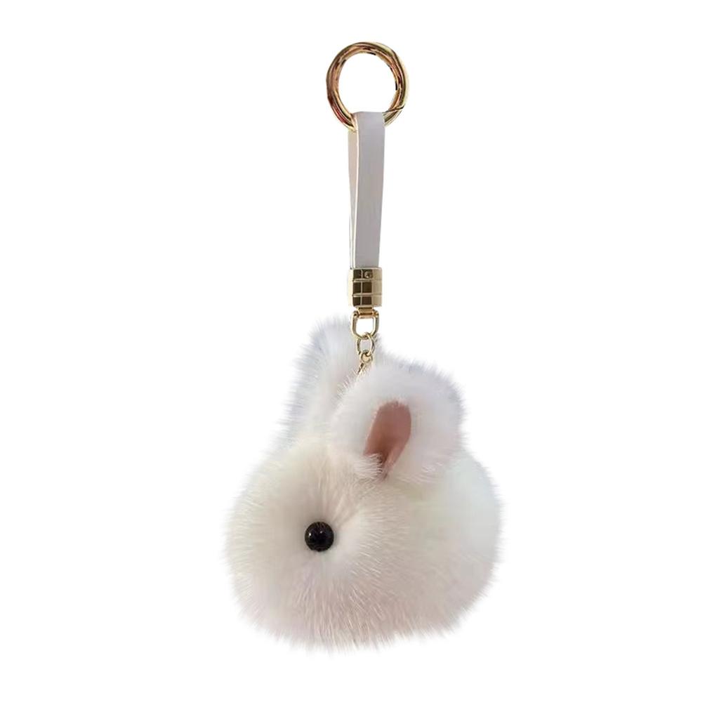 Rabbit Keychain Rings Fluffy Pompon Bunny Trinket Key Chain Charm Cute Key Ring On Bag Car Key Pendant White Grey Wholesale
