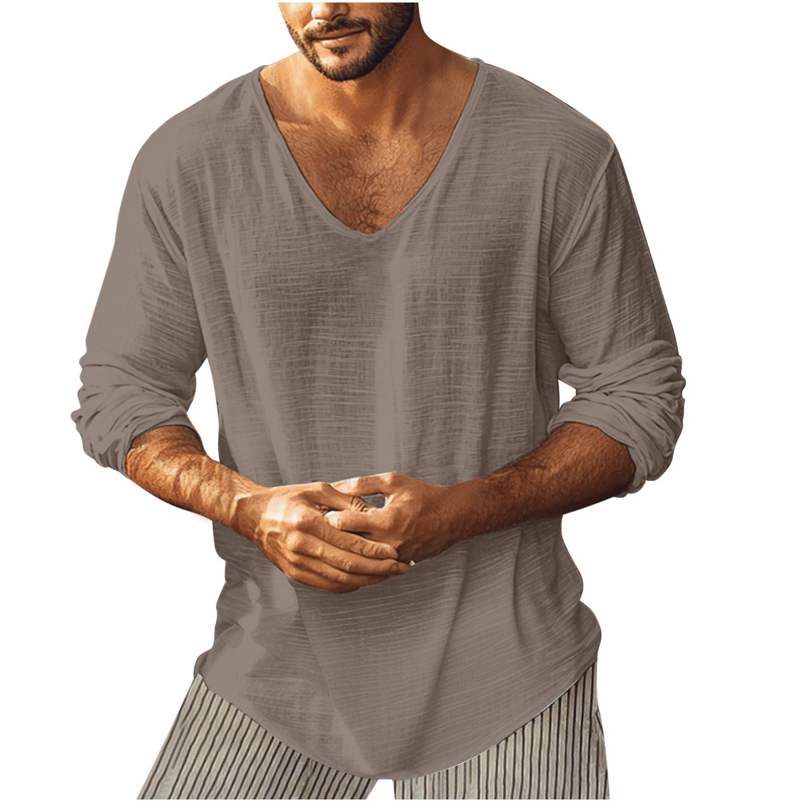 

Мужская футболка с длинными рукавами и v-образным вырезом, модная повседневная футболка соответствующего цвета XL хаки