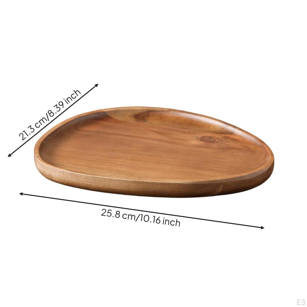 Freeform Wood Serving Tray Polished with Raised Rim Natural Wooden Platter