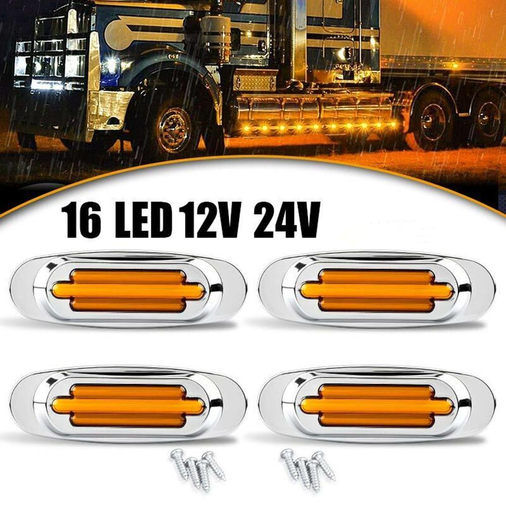 10PCS Waterproof 16-LED Trailer RV Side Marker Turn Signal Lights Chrome 12V-24V  LED Side Mirror Marker Light for Semi Trucks