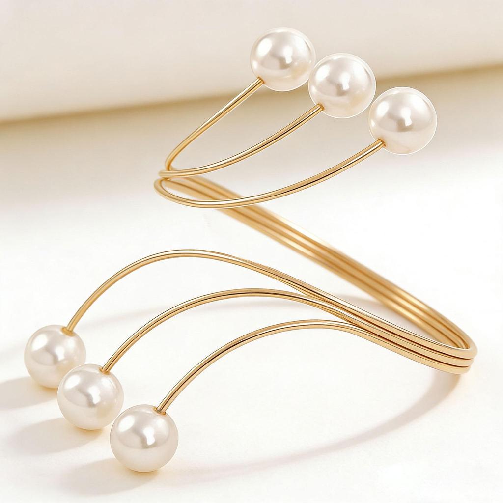 Metal Adjustable Open Pearl Baroque Style Bracelet for Bride