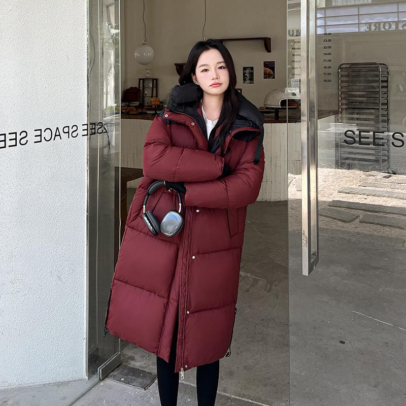 Nueva chaqueta de invierno de algodón con contraste de color para mujer, chaqueta de algodón holgada de estilo coreano gruesa de longitud media