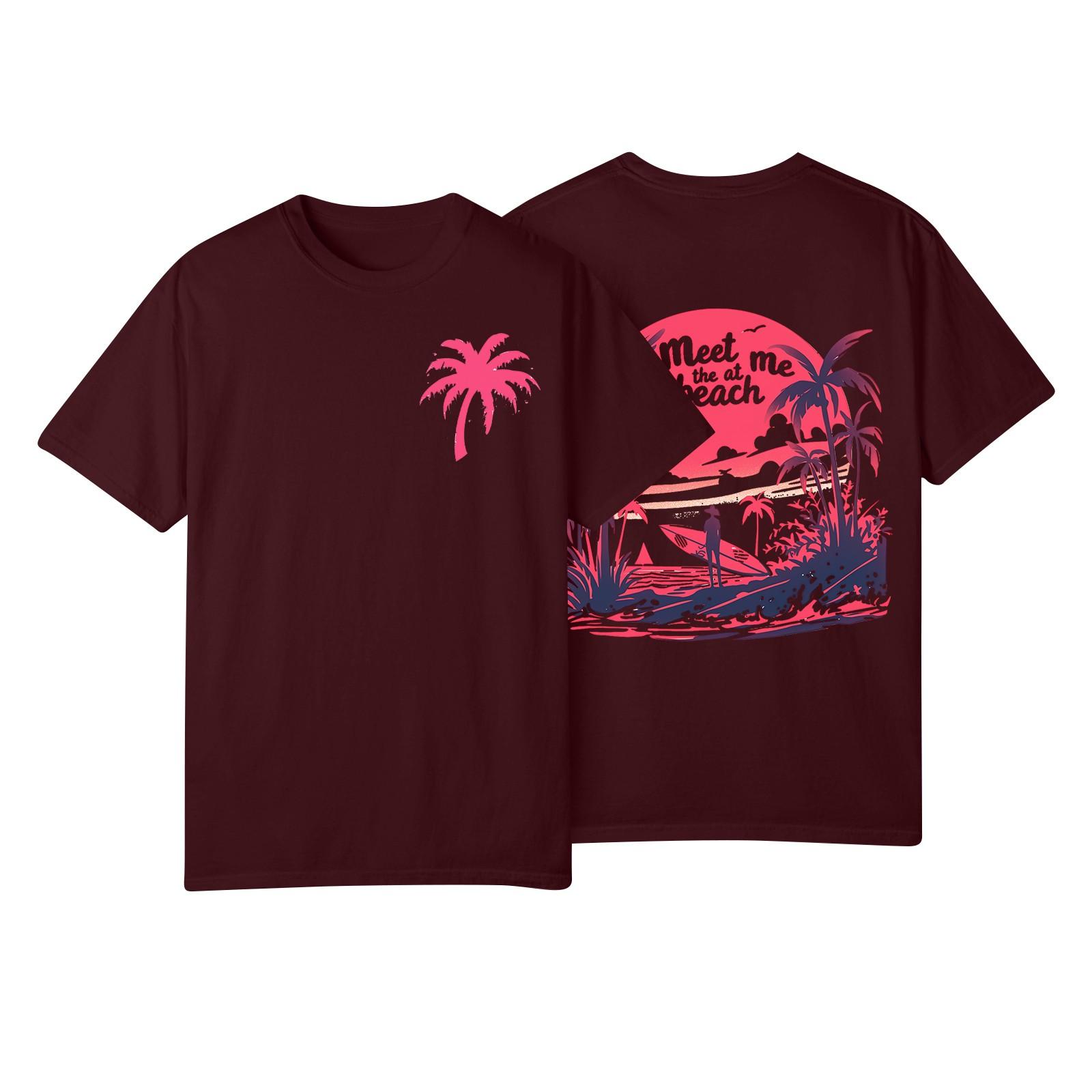 

Женская модная повседневная плиссированная футболка с коротким рукавом с принтом L винный