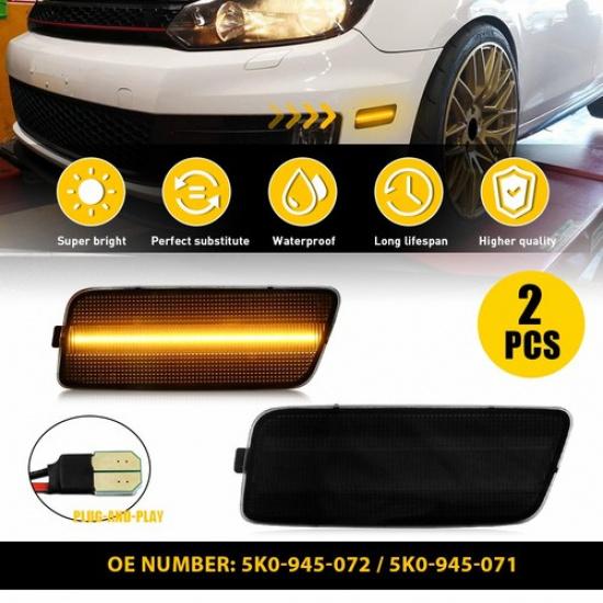 2x светодиодных боковых габаритных огня с тонированным стеклом, янтарные, для Volkswagen MK6 GTI 2010-2014