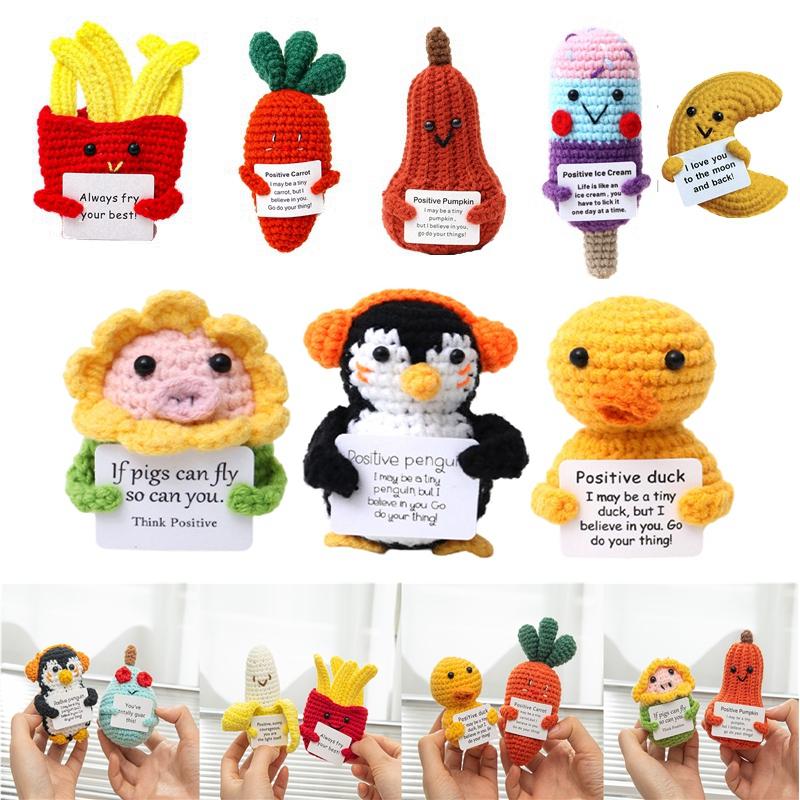 Positive Energy Fruit Doll Funny Handmade Crocheted Ornaments Office Desktop Figurine Statue Decoration Creative Festivals Gift