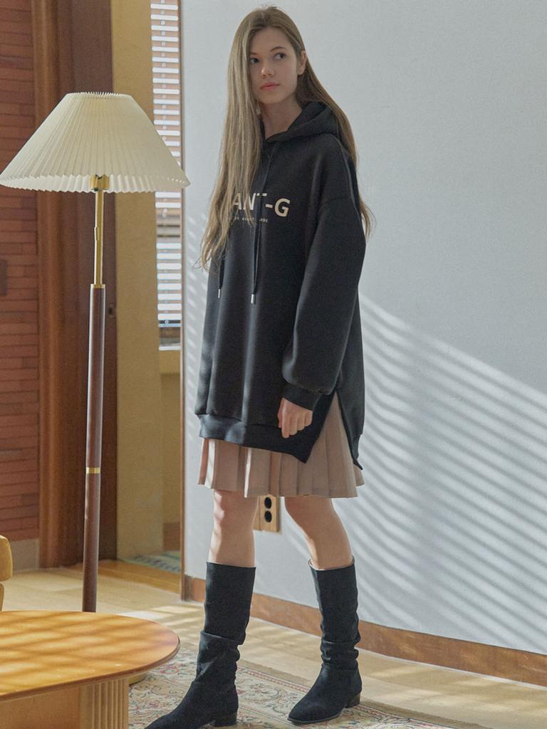 Logo Hooded Long T-Shirt - Black (Fleece)