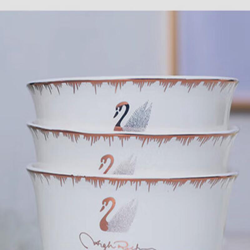 ZIPOYA Golden Swan European Gold-Rimmed Ceramic Dinnerware Set 6 Bowls, 6 Spoons, 1 Plate
