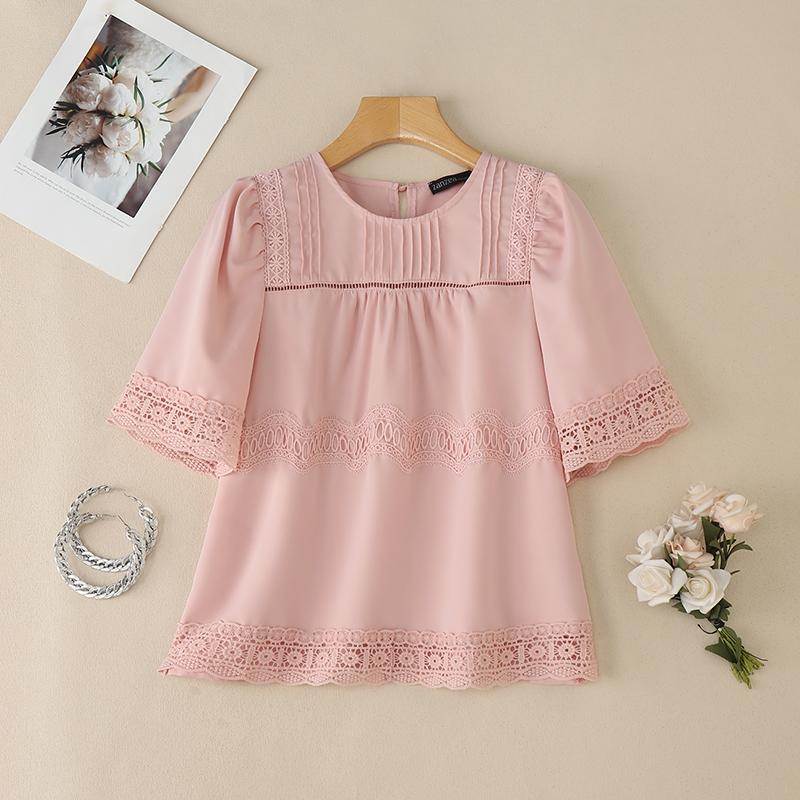 

ZANZEA Женская повседневная блузка с круглым вырезом и короткими рукавами в стиле пэчворк 5XL розовый