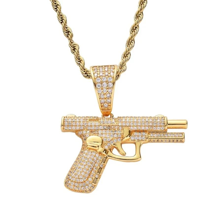 Hip-Hop Crystal Pistol Pendant, Personalized Men and Women Punk Cool Rock Rap Trend Necklace Trend Jewelry Gift