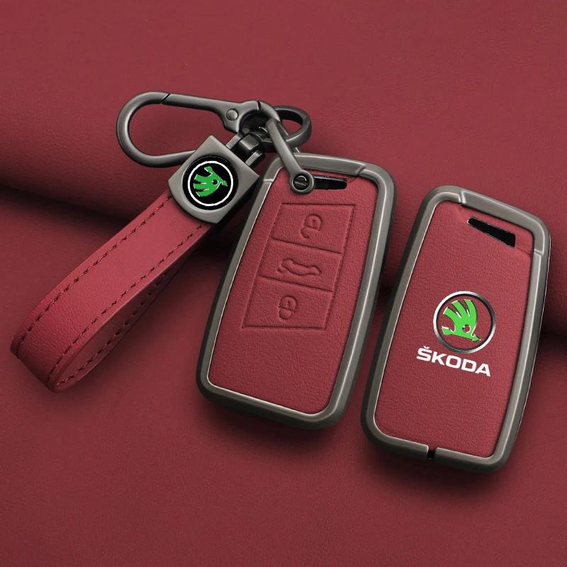 AFK1 Leather Car Remote Key Case Full Cover Protector Holder Shell Fob For Skoda Superb A7 Kodiaq Octavia A7 A8 Keychain Accessories