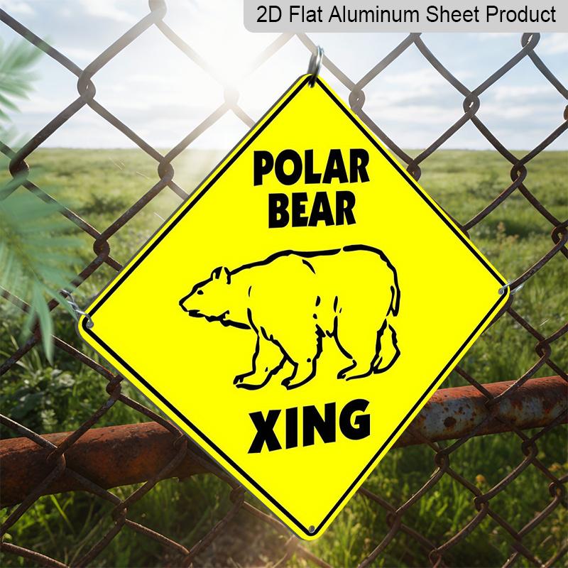 2D Flat - 1pc, Polar Bear Crossing Sign - Diamond-Shaped Metal Aluminum Plaque with Bold "POLAR BEAR XING" Warning, Yellow & Black Design for