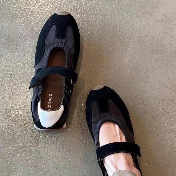 Leather Version 2025 New Style Small Batch Deqin Agan Ballet Magic Tape Sports Thick Bottom Mary Jane Shoes for Women