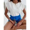 Casual O-neck Short Sleeve Shirt Blouse Office Lady Summer Fashion Elegant Solid Petal Sleeve Shirts For Women 2026 White Tops
