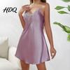Hautfreundliches Nachthemd Damen Satin Nachthemd Sexy Spitze V-Ausschnitt Hemdchen Durchsichtig Nachtwäsche Nachthemd Mini-Nachthemd Ärmellos Voll