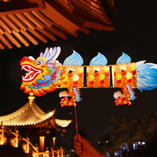 Spring Festival Dragon Lantern Holiday Party Handmade Plastic Lantern for Chinese New Year LED Glowing Dragon Ornaments for Indoor Outdoor Shopping