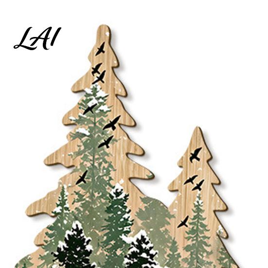 DIY Wall Mounted Holiday Tree 3Pcs Wooden Christmas Decor Winter Snowy Pine Hanging Forest Decorations Sign Rustic Ornaments for Xmas Home