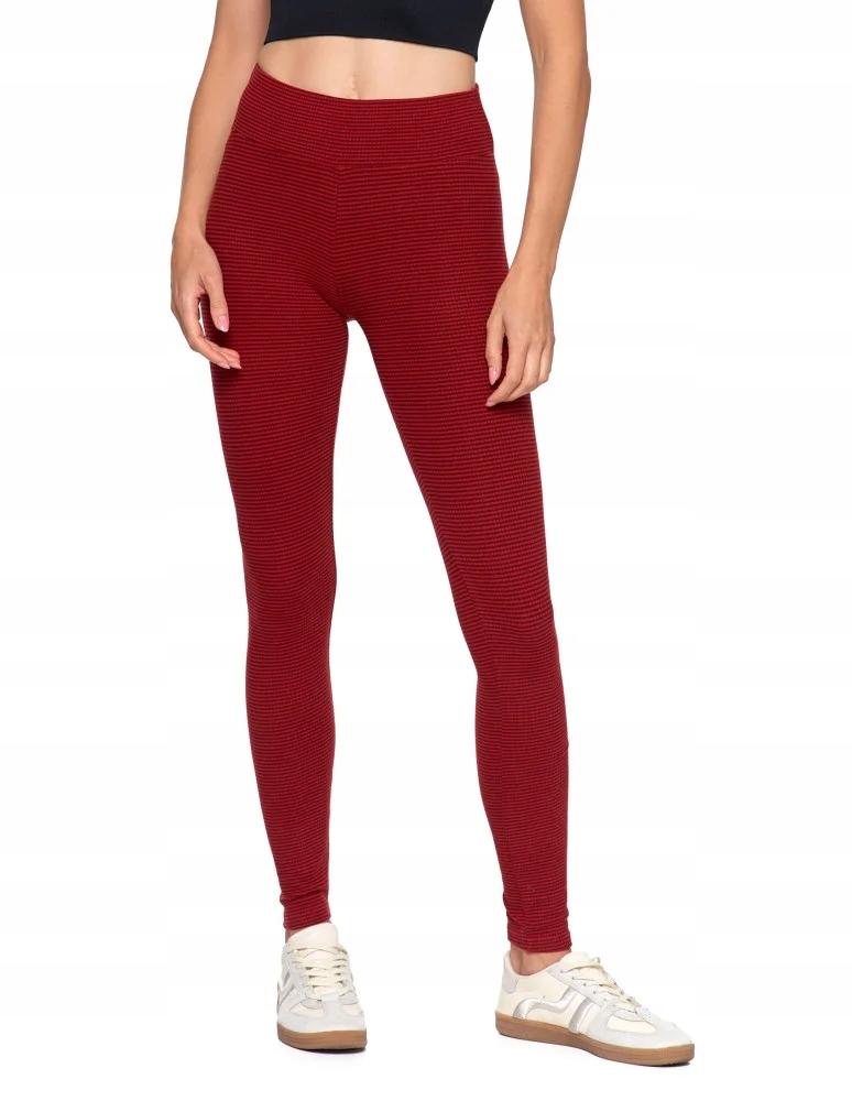 Women's High Waist Ribbed Leggings Fashionable Sporty MORAJ S/M WINE RED