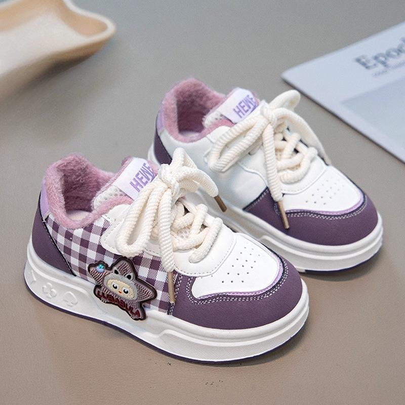 Autumn and Winter Girls' Fleece-lined Warm Sports Shoes Fashionable Double-cotton Shoes Children's Casual Sneakers