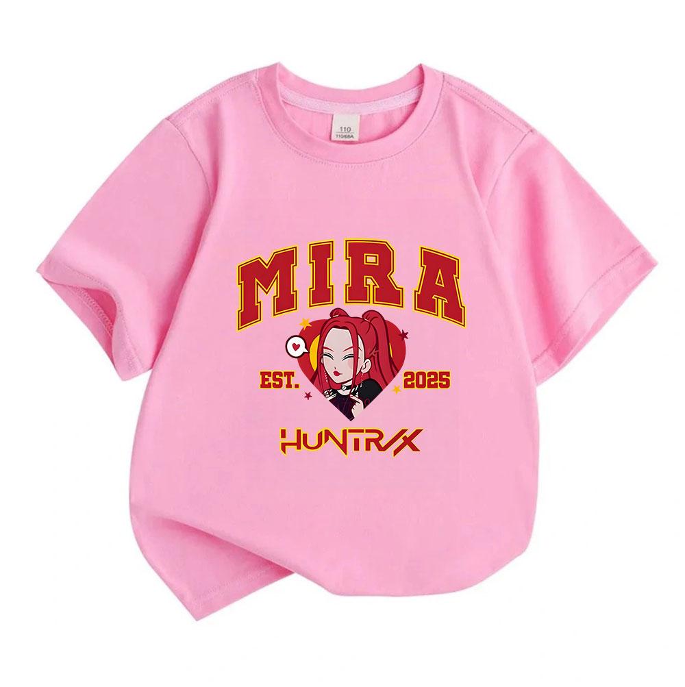 Kids Boys Girls 100% Cotton Crew Neck Short Sleeve T-Shirt, Cute Red Hair Cartoon Girl Mira Print Casual Summer Tee, Comfortable Soft Daily Wear Tops