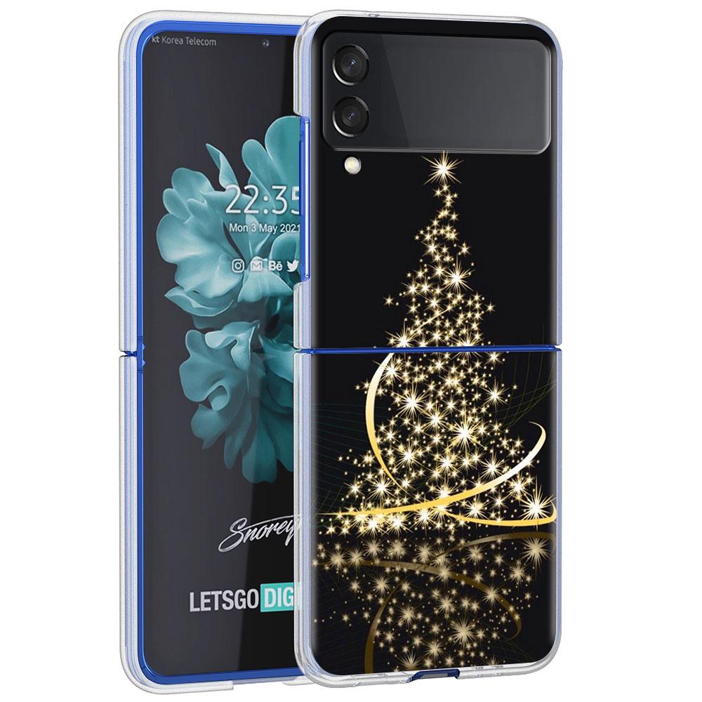 Merry Christmas Tree Deer Case For Samsung Galaxy Z Flip 4 5G Transparent Hard Cell Phone Cover ZFlip Clear PC Luxury Coque