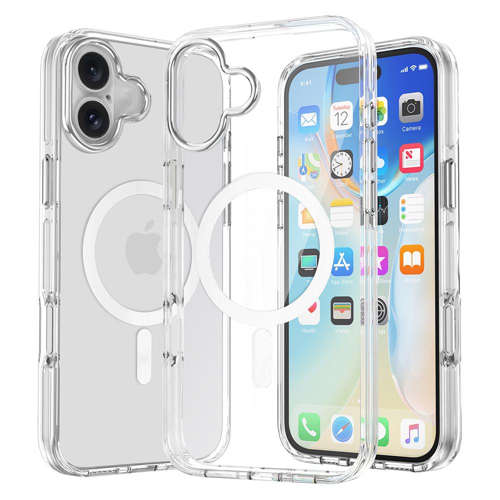 For iPhone 16 Case Compatible with MagSafe Airbag Design PC+TPU Clear Phone Cover