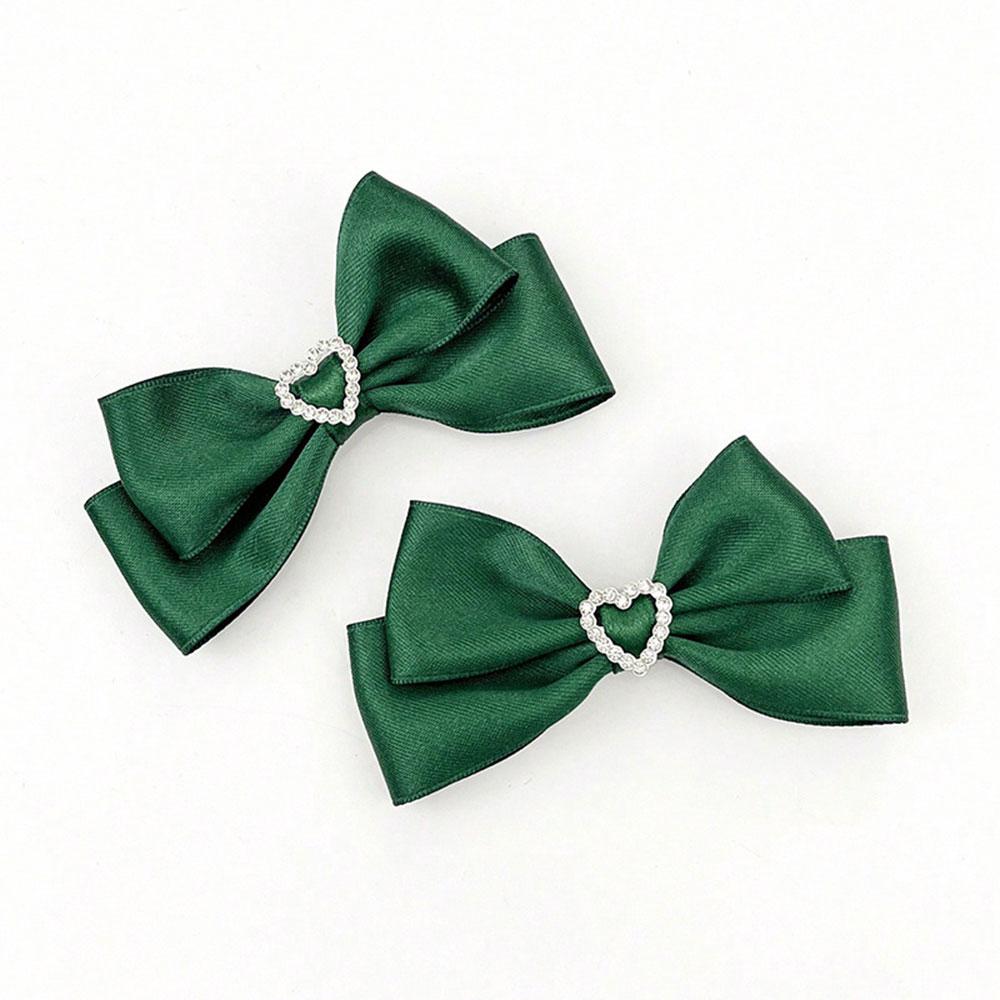 

2pcs Heart Shaped Bow Hair Clip Sweet Rhinestone Double Ponytail Headwear Kawaii Lolita Cosplay Headdress Jk Uniform Hair Accessory зелений