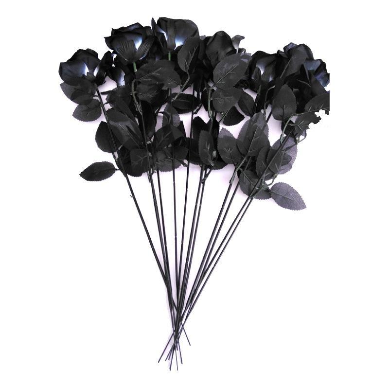 10pcs/Set Artificial Black Rose Bouquet Halloween Home Simulation Black Rose Fake Flower Wedding Par