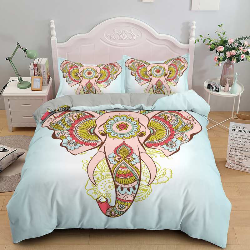 Bohemsk Elefant Sengetøy Sett Queen King Size Fargerikt 2/3 stk Dynetrekk Boho Psykedelisk Indisk Mandala Polyester Dyne Trekk