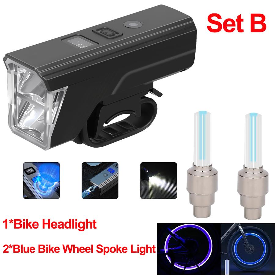 Rechargeable Bicycle Headlight LED Flashlight 5 Lighting Modes Type-C Charge Waterproof Bike Light with Battery Indicator Mount