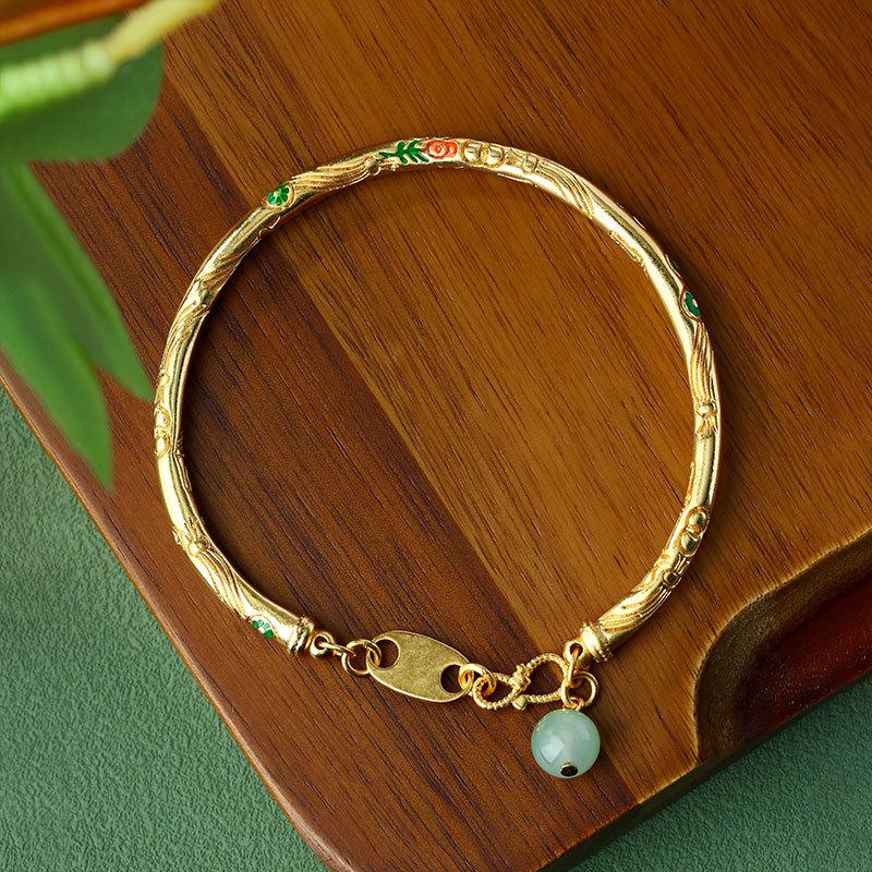 

2024 Peace & Joy Handmade Chasing Auspicious Words Pattern Bangle Electroplated Gold