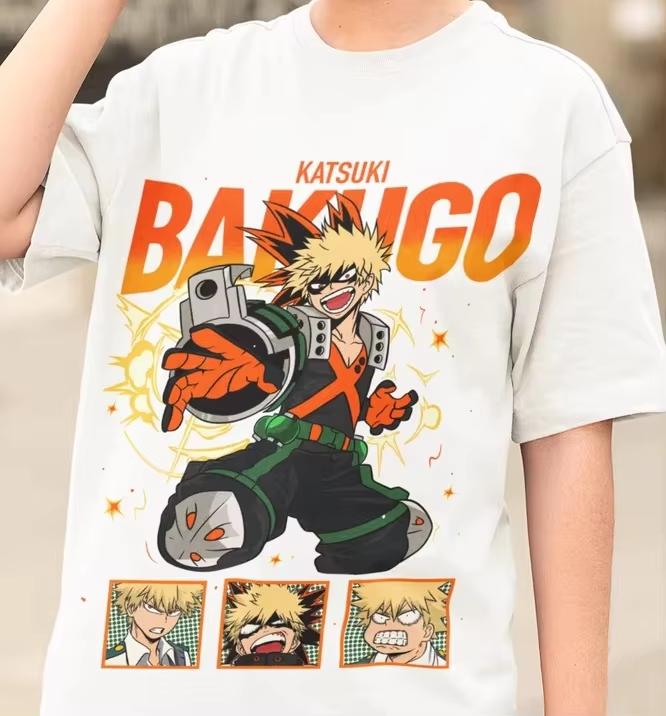 2026 My Hero Academia Katsuki Bakugo T-Shirt, Explosion Hero Anime Print, Oversized Cotton Streetwear Tee for Fans 4XL